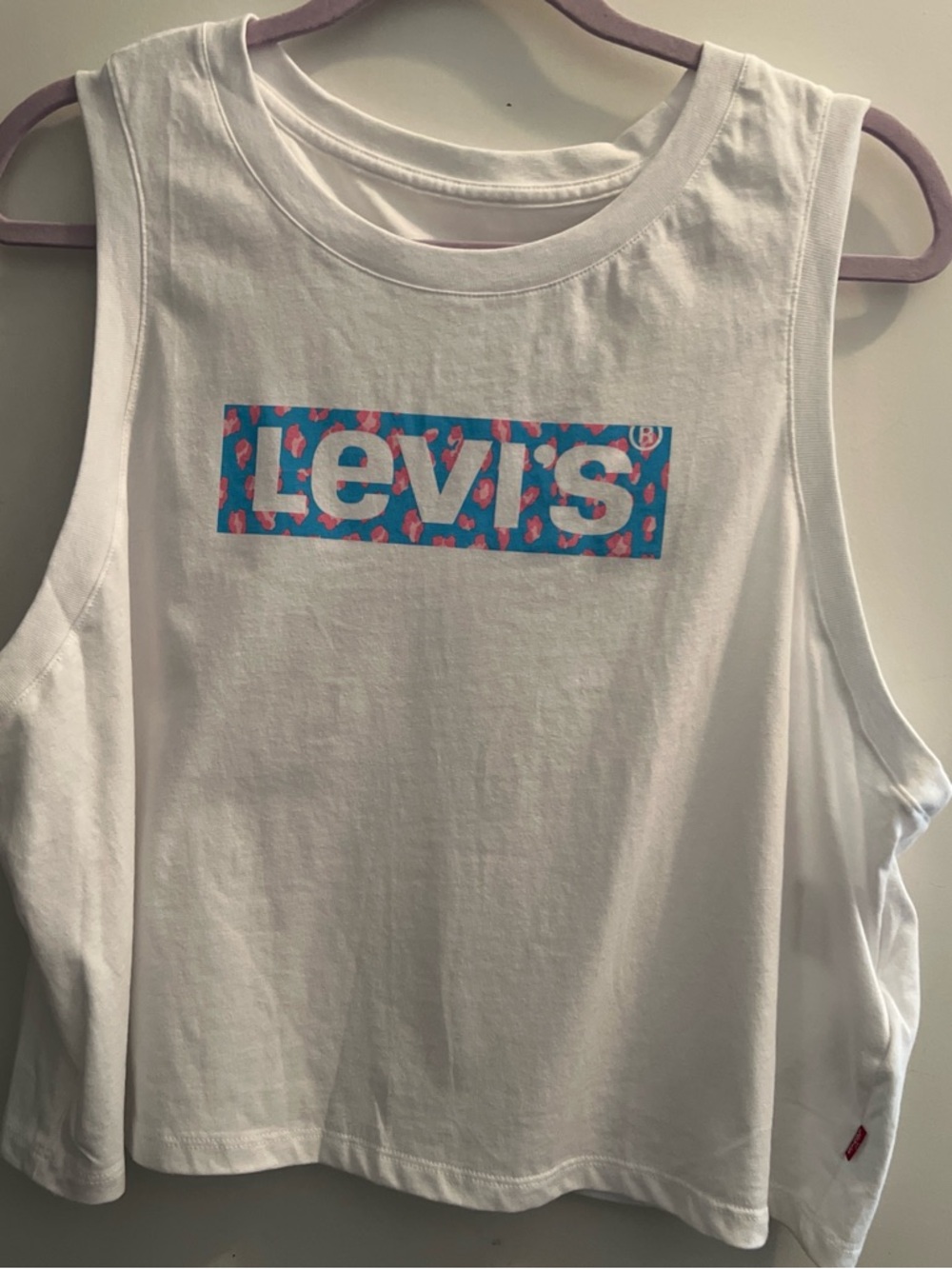 Levi's White Tank Top with Blue & Pink Logo Box